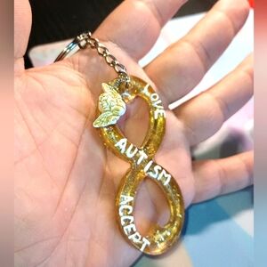 Hand painted gold resin Autism Acceptance Infinity Keychain